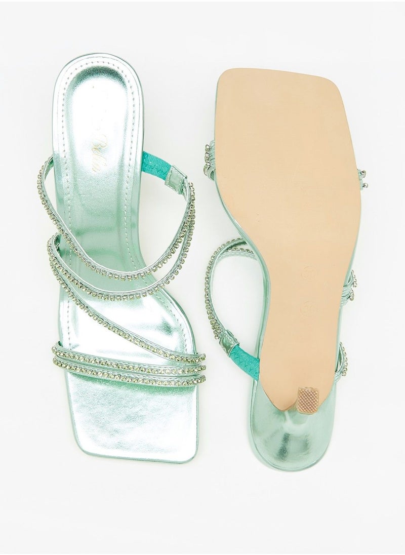 Flora Bella - Stone Embellished Slip On Sandals with Stiletto Heels - Image 1