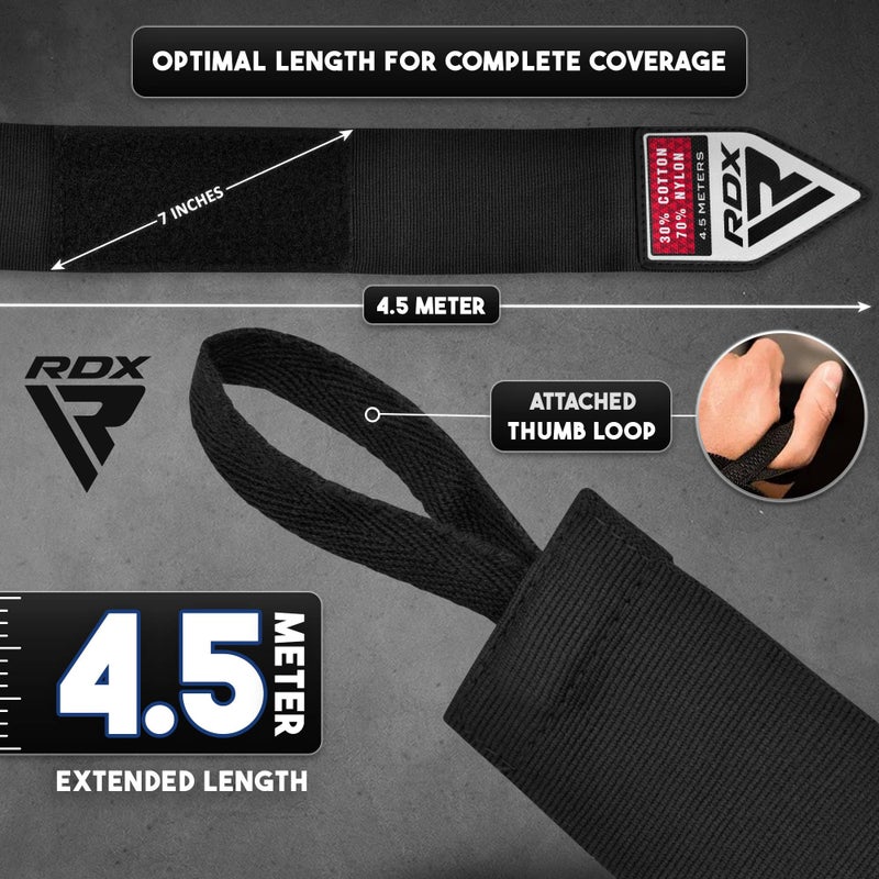 Rdx أربطة اليد الداخلية للملاكمة RDX، 4.5م 180 بوصة، ضمادات مرنة بحلقة إبهام، حماية المعصم واليد تحت القفازات، تدريب فنون القتال، كيك بوكسينغ، كيس اللكمات، كرة السرعة للرجال والنساء - Image 4