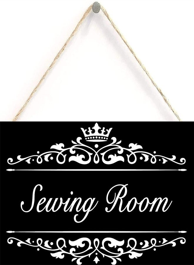 Henntile Sewing Room Hanging Sign Decorative Wood Sign Home Decor Wood Door Sign Plaque 12" x 6" - Image 1