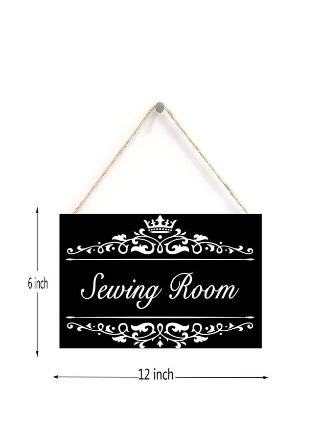 Henntile Sewing Room Hanging Sign Decorative Wood Sign Home Decor Wood Door Sign Plaque 12" x 6" - Image 2