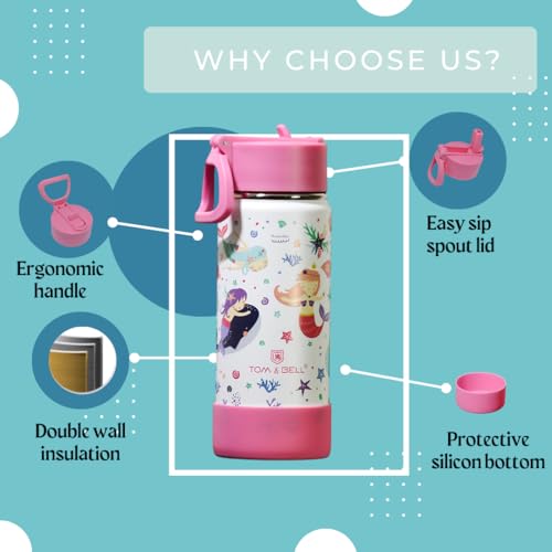 TOM  BELL Kids Water Bottle - Water Bottle for School - Sipper Water Bottle for Kids - Waterbottle for Girls and Boys, Stainless Steel 304, Spill-Proof, BPA-Free, Perfect for School (Pink blush, 500ml) - Image 5