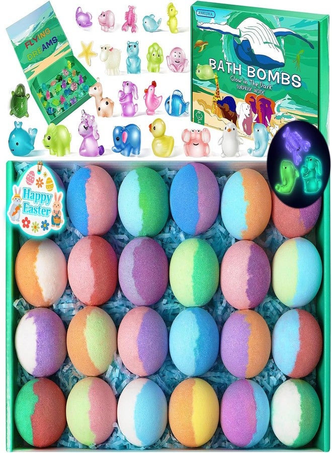 AWKUWA Bath Bombs for Kids with Toys Inside - 24 Pack Kid Bath Bombs with Glow in The Dark Surprise Toys Inside, Easter Gifts for Kids Girls Boys, Easter Basket Stuffers, Organic Bubble Bath Fizzy - Image 1