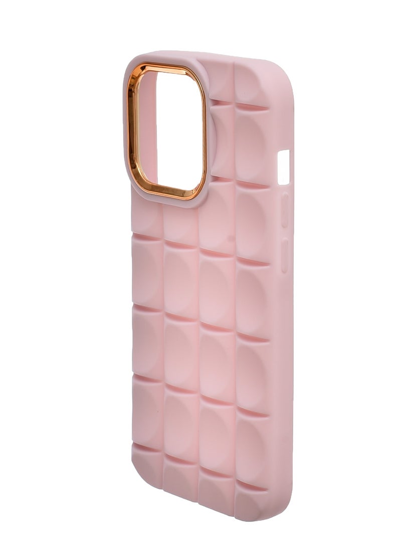 Silicone Back Phone Protection Cover With Ribbed Design And Safety Edges For Iphone 14 Pro - Pink Gold  - Image 3
