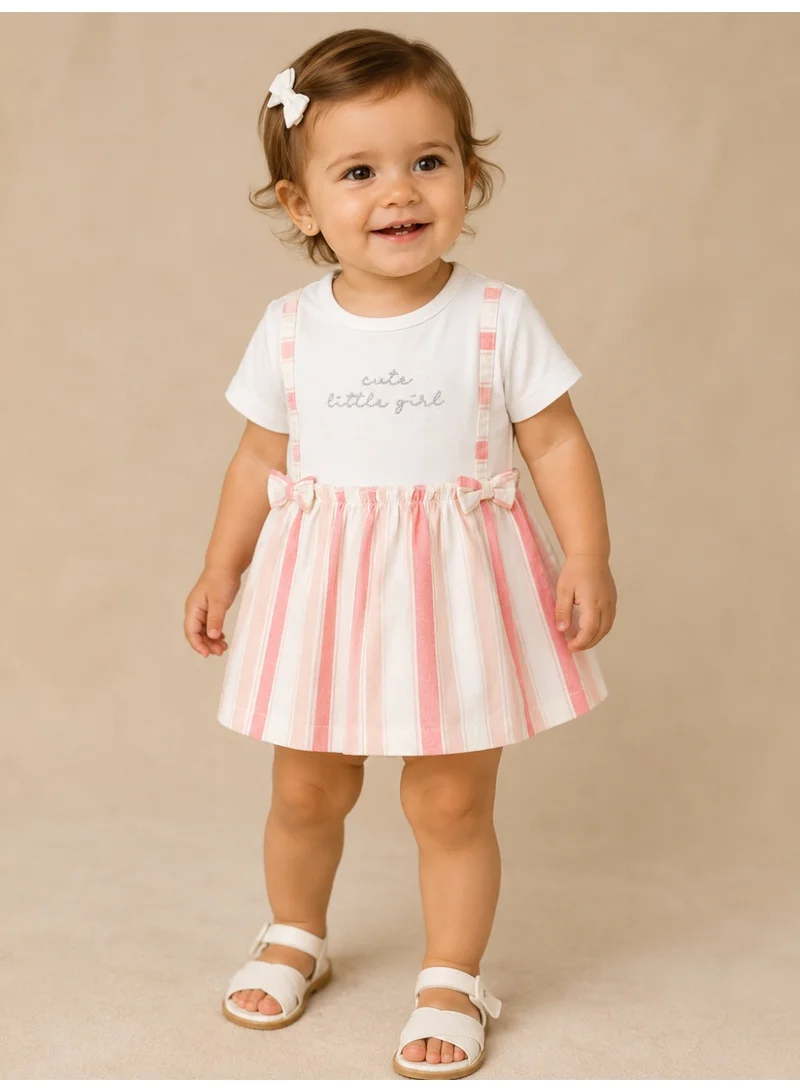 victor and jane Infant Girls Suspender Stripe Dress with Bow Details