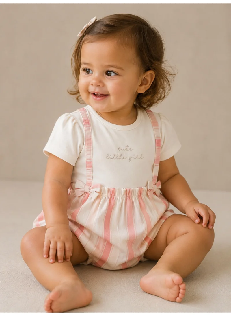 victor and jane Infant Girls Suspender Stripe Dress with Bow Details