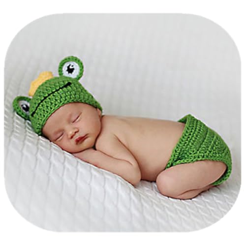 Vemonllas Vemonllas Newborn Photography Props Frog Outfit Photo Prop Cap Diaper Cover Handmade Baby Photoshoot Crochet Knit  - Image 1
