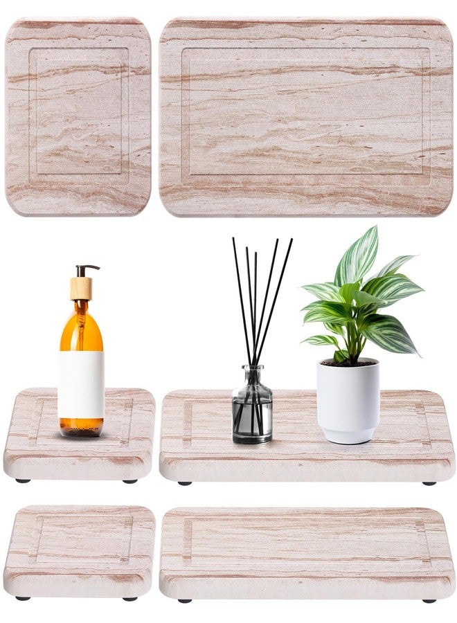Photect 4 Pcs Water Absorbing Stone Tray 6.3 x 3.15 Inch and 3.15 x 3.15 Inch Trays Soap Dish Holders Kitchen Water Absorbing Stone Tray for Sink with 16 Pcs Non Slip Pad for Home(White Marble) - Image 1
