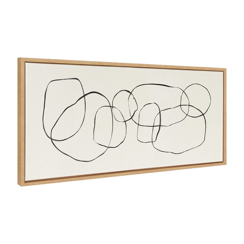Kate and Laurel Kate and Laurel Sylvie Dancing Circles Framed Canvas Wall Art by Teju Reval of SnazzyHues 18x40 Natural Decorative Abstract Art Print for Wall 