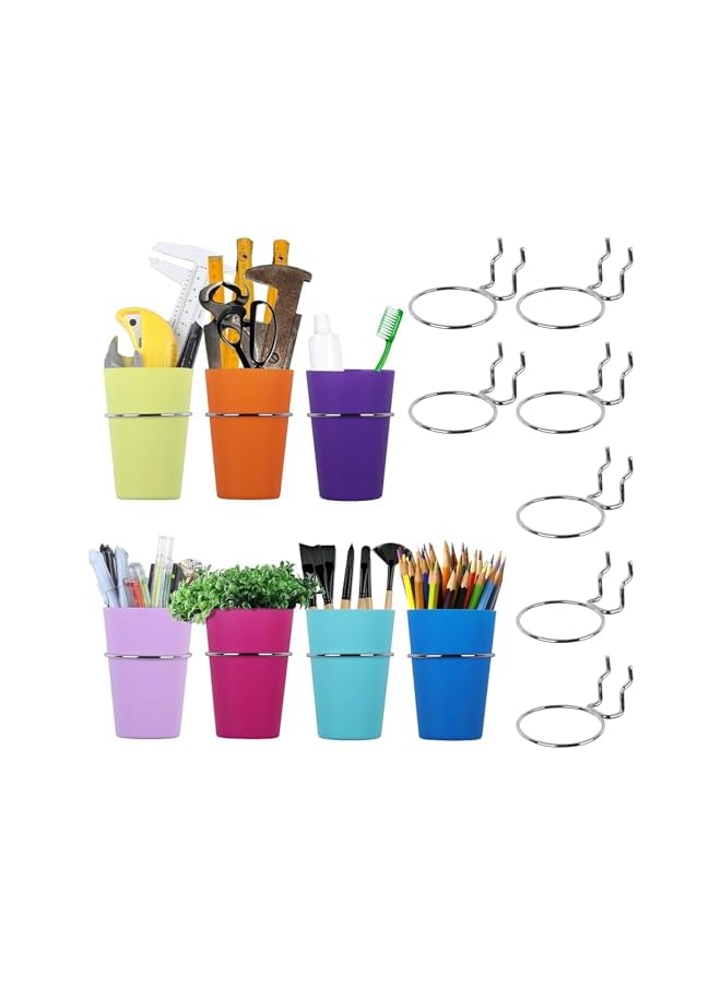 promass 7 Sets Pegboard Bins with Rings, Ring Style Pegboard Hooks with Pegboard Cups, Pegboard Cup Holder Accessories for Organizing Storage (7 Colors) - Image 3
