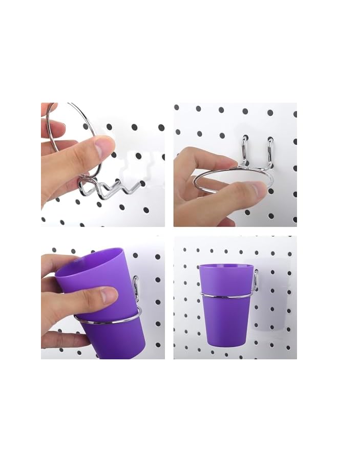 promass 7 Sets Pegboard Bins with Rings, Ring Style Pegboard Hooks with Pegboard Cups, Pegboard Cup Holder Accessories for Organizing Storage (7 Colors) - Image 4