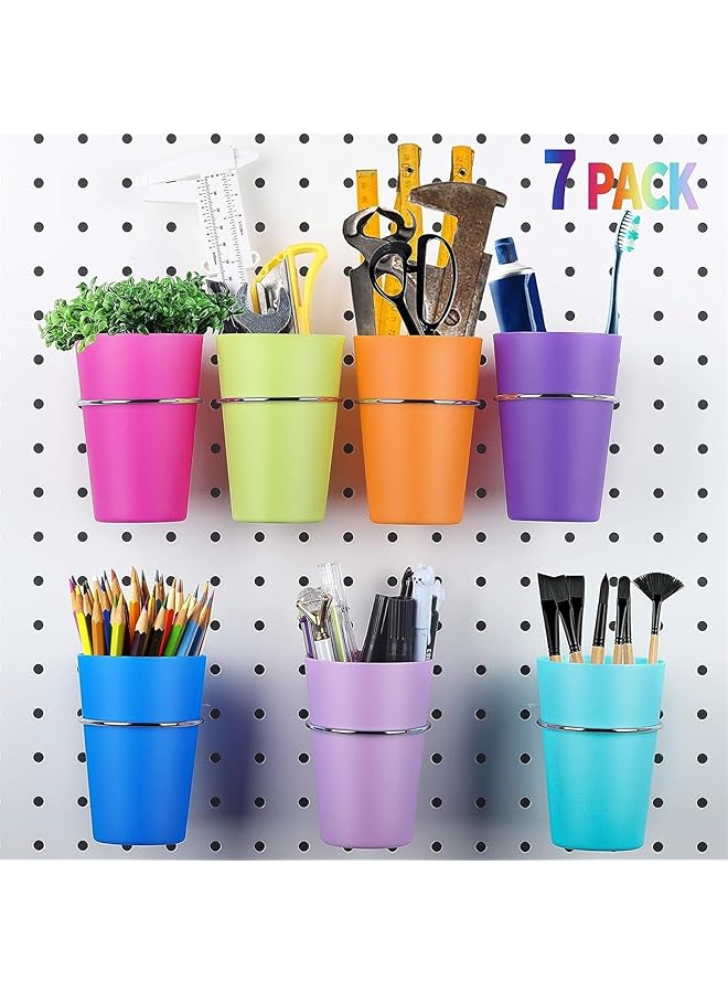 promass 7 Sets Pegboard Bins with Rings, Ring Style Pegboard Hooks with Pegboard Cups, Pegboard Cup Holder Accessories for Organizing Storage (7 Colors) - Image 1