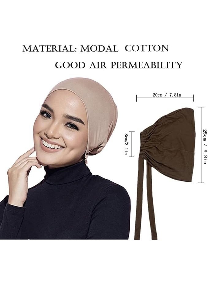 ChicAbode Women Under Scarf, 3Pcs Chemo Headwear Hat Hijab Cap, Under Scarf Hijab Cap, with Tie-Back Closure, Solid Color Women Hat Hijab Cap, Stretchy Sleeping Cap - Image 4