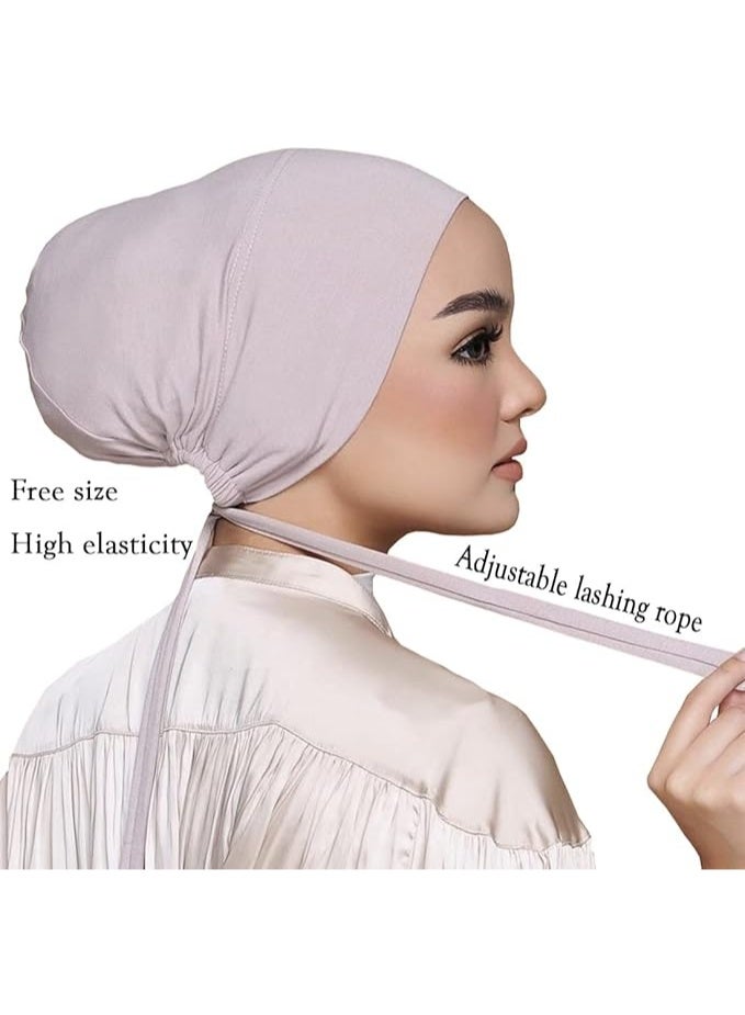 ChicAbode Women Under Scarf, 3Pcs Chemo Headwear Hat Hijab Cap, Under Scarf Hijab Cap, with Tie-Back Closure, Solid Color Women Hat Hijab Cap, Stretchy Sleeping Cap - Image 3