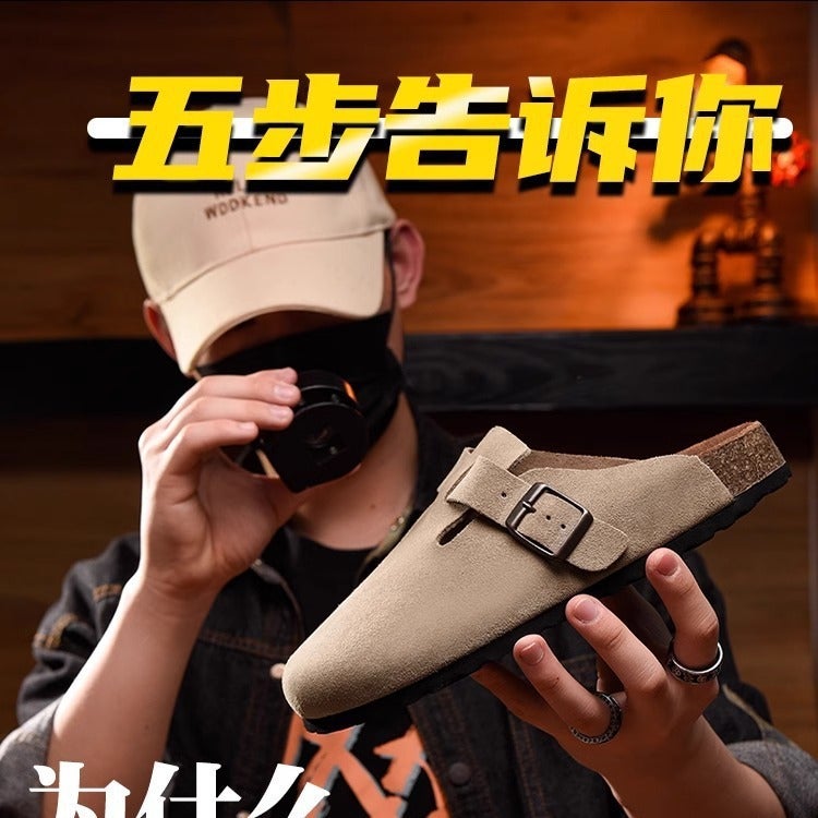 Genuine Leather Thick-Soled Birkenstock Shoes, Fleece-Lined Slip-On Fishing Birkenstock Cork Shoes For Men And Women, Versatile - Image 3