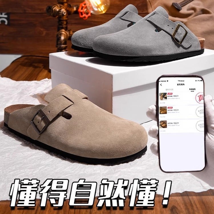 Genuine Leather Thick-Soled Birkenstock Shoes, Fleece-Lined Slip-On Fishing Birkenstock Cork Shoes For Men And Women, Versatile - Image 4