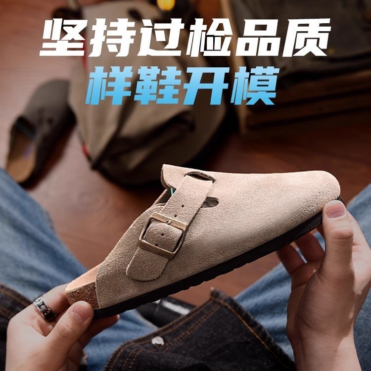 Genuine Leather Thick-Soled Birkenstock Shoes, Fleece-Lined Slip-On Fishing Birkenstock Cork Shoes For Men And Women, Versatile - Image 5