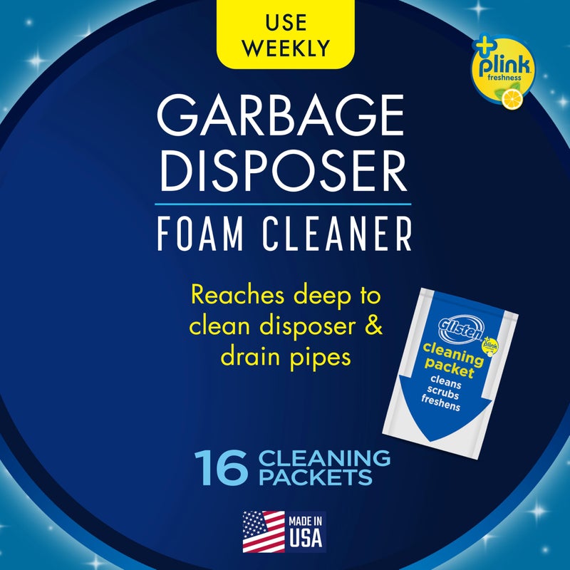 Glisten Garbage Disposer Cleaner and Freshener with Foaming Action, Helps Remove Buildup in Drains, Lemon Scent, Made in the USA, 16 Packets - Image 2