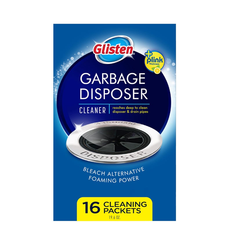 Glisten Garbage Disposer Cleaner and Freshener with Foaming Action, Helps Remove Buildup in Drains, Lemon Scent, Made in the USA, 16 Packets - Image 1