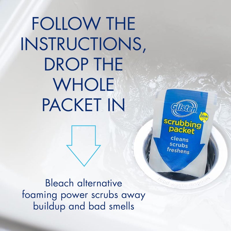 Glisten Garbage Disposer Cleaner and Freshener with Foaming Action, Helps Remove Buildup in Drains, Lemon Scent, Made in the USA, 16 Packets - Image 3