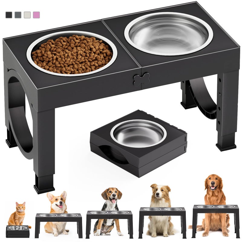 XIAZ Elevated Dog Bowls Large Breed Raised Dogs Bowl Stand Large/Medium Sized Dog Stainless Steel Food Water Bowl Stands 5 Heights Adjustable 9/11/12/14in Black Pet Feeder Dish Station - Image 1