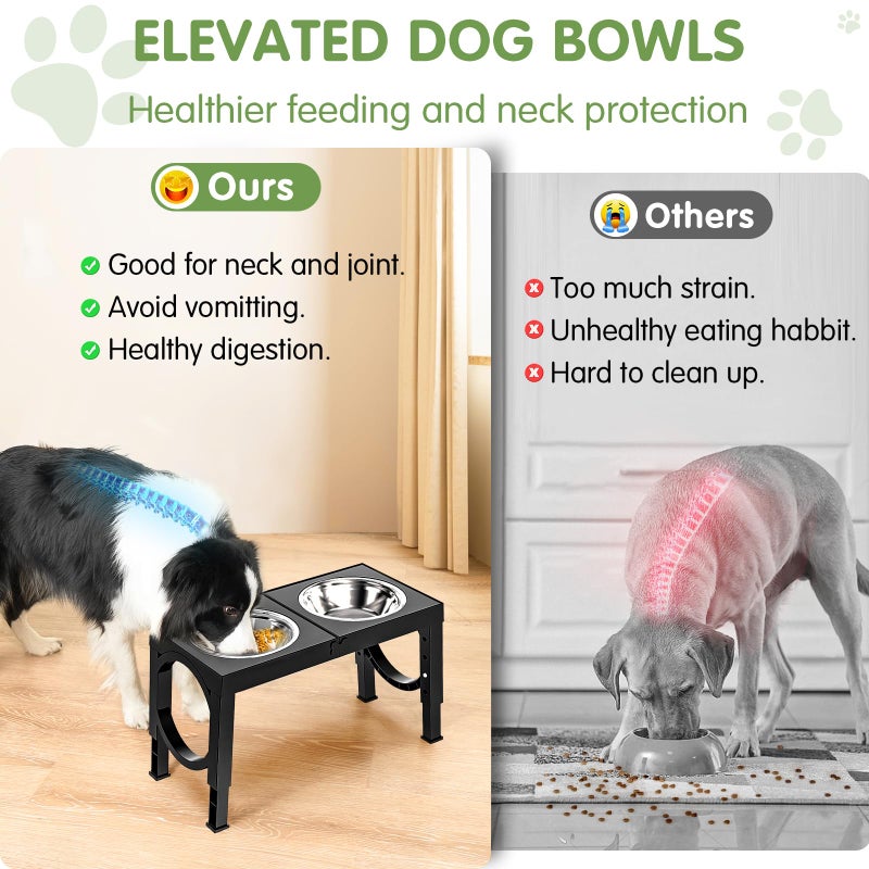 XIAZ Elevated Dog Bowls Large Breed Raised Dogs Bowl Stand Large/Medium Sized Dog Stainless Steel Food Water Bowl Stands 5 Heights Adjustable 9/11/12/14in Black Pet Feeder Dish Station - Image 3