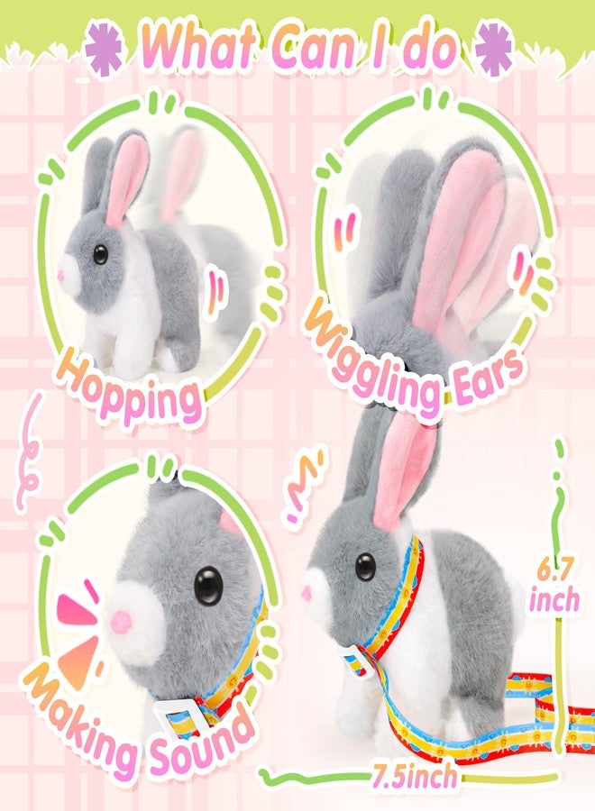 Tagitary Easter Plush Bunny Toy for Kids,Easter Interactive Realistic Bunny with Leash and Wind Up Toy,That Hopping,Ears Wiggling,Twitching Nose,Rabbit Toys Easter Basket Stuffers Gift for Toddlers - Image 5