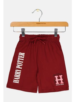 Harry Potter Toddlers Boy Graphic Print Basic Shorts, Maroon  - Image 1