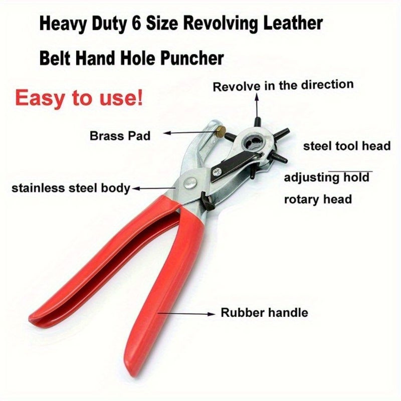 Red Rotary Leather Hole Punch Pliers with Multi-Size Stamp Kit - Image 2