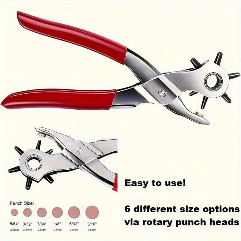 Red Rotary Leather Hole Punch Pliers with Multi-Size Stamp Kit - Image 5