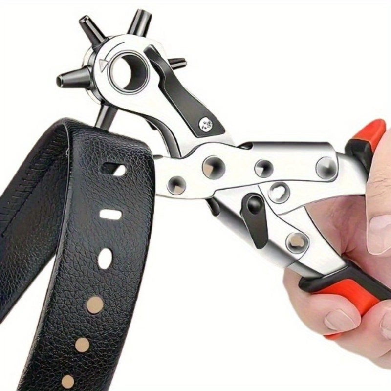 Red Rotary Leather Hole Punch Pliers with Multi-Size Stamp Kit - Image 1