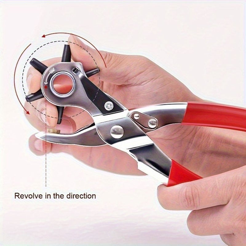 Red Rotary Leather Hole Punch Pliers with Multi-Size Stamp Kit - Image 4
