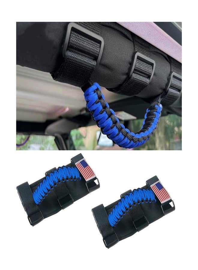 HZEL 2PCS Roll Bar Grab Handles, Oxford Cloth Upgrade Metal Buckle Paracord Grip Handles, Durable and Strong Car Accessories, Compatible with Wrangler JL, JLU, JT, JK, JKU, TJ, LJ and YJ（Blue） - Image 1
