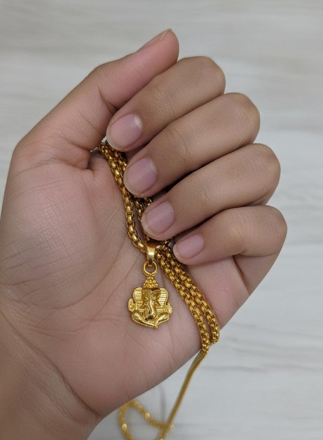 CHARMS Shree Ganesh Bhagwan Pendant with Chain – Hindu Devotional Gold Plated Necklace - Image 2