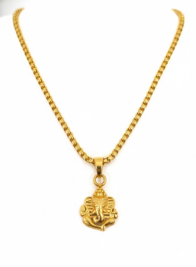 CHARMS Shree Ganesh Bhagwan Pendant with Chain – Hindu Devotional Gold Plated Necklace - Image 1