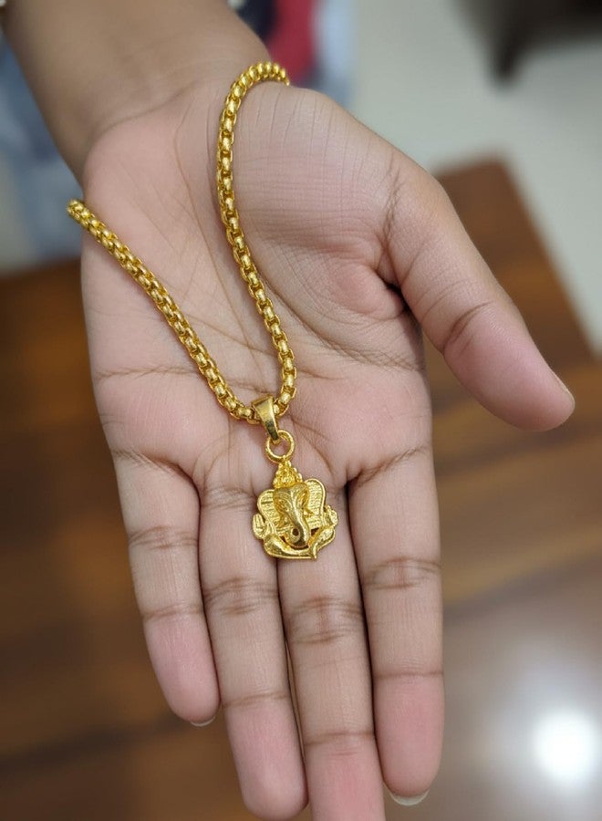 CHARMS Shree Ganesh Bhagwan Pendant with Chain – Hindu Devotional Gold Plated Necklace - Image 5