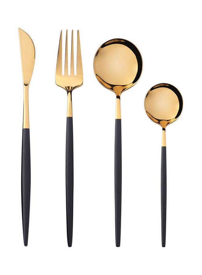 NIBEMINENT 4-Piece Mirror Polished Cutlery Set Black/Gold