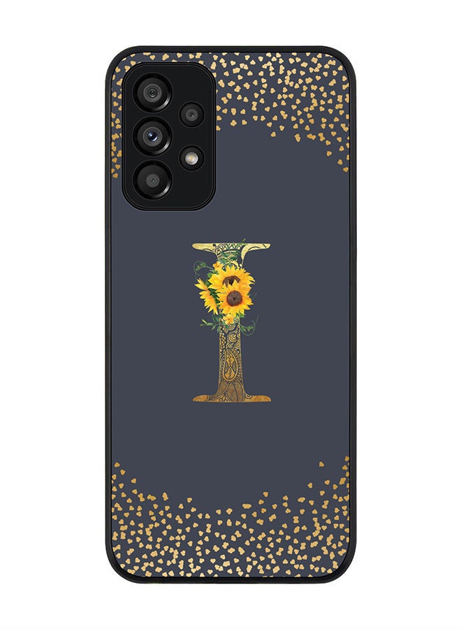 Stylizedd Rugged Black edge case for Samsung Galaxy A73 5G Slim fit Soft Case Flexible Rubber Edges Anti Drop TPU Gel Thin Cover - Custom Monogram Initial Letter Floral Pattern Alphabet - I (Grey ) - Image 1