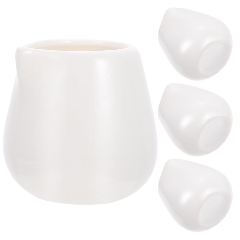 White Ceramic Milk Pitchers and Sauce Cups 4 Pcs Medium Multipurpose Frothing Jugs - Image 2