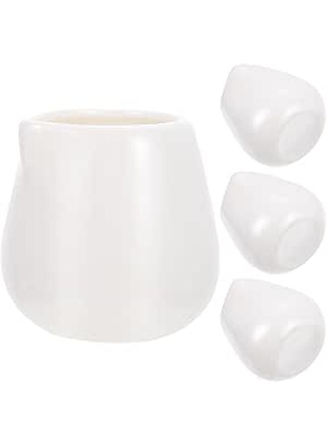 White Ceramic Milk Pitchers and Sauce Cups 4 Pcs Medium Multipurpose Frothing Jugs - Image 1