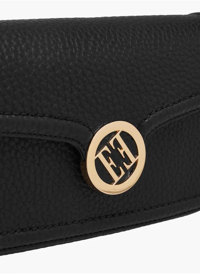ELLE Women Monogram Accent Crossbody Bag with Detachable Strap and Flap Closure