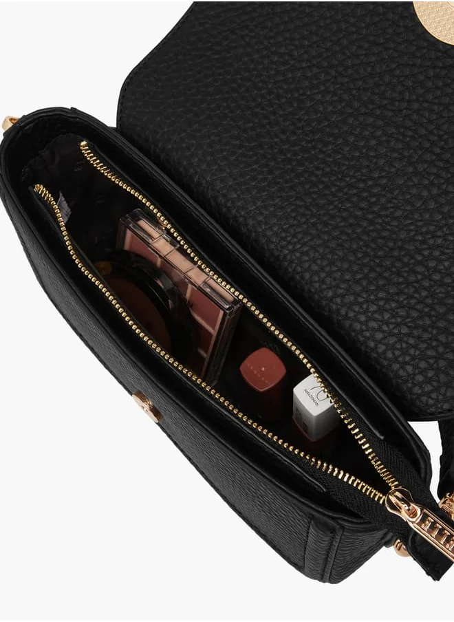 ELLE Women Monogram Accent Crossbody Bag with Detachable Strap and Flap Closure