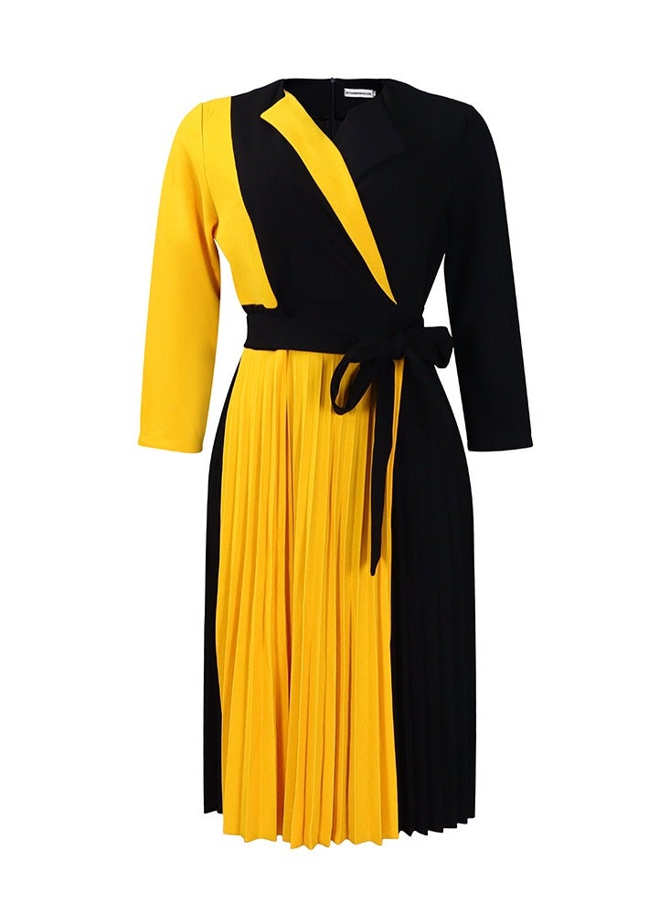 Shougu New Fashionable Temperament Color Matching Lace Up Pleated Suit Style Jacket Dress - Image 1