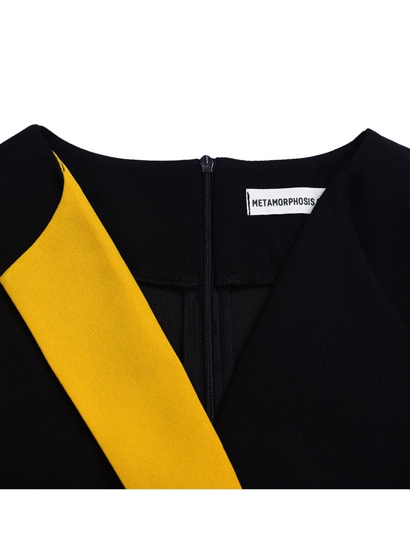 Shougu New Fashionable Temperament Color Matching Lace Up Pleated Suit Style Jacket Dress - Image 2