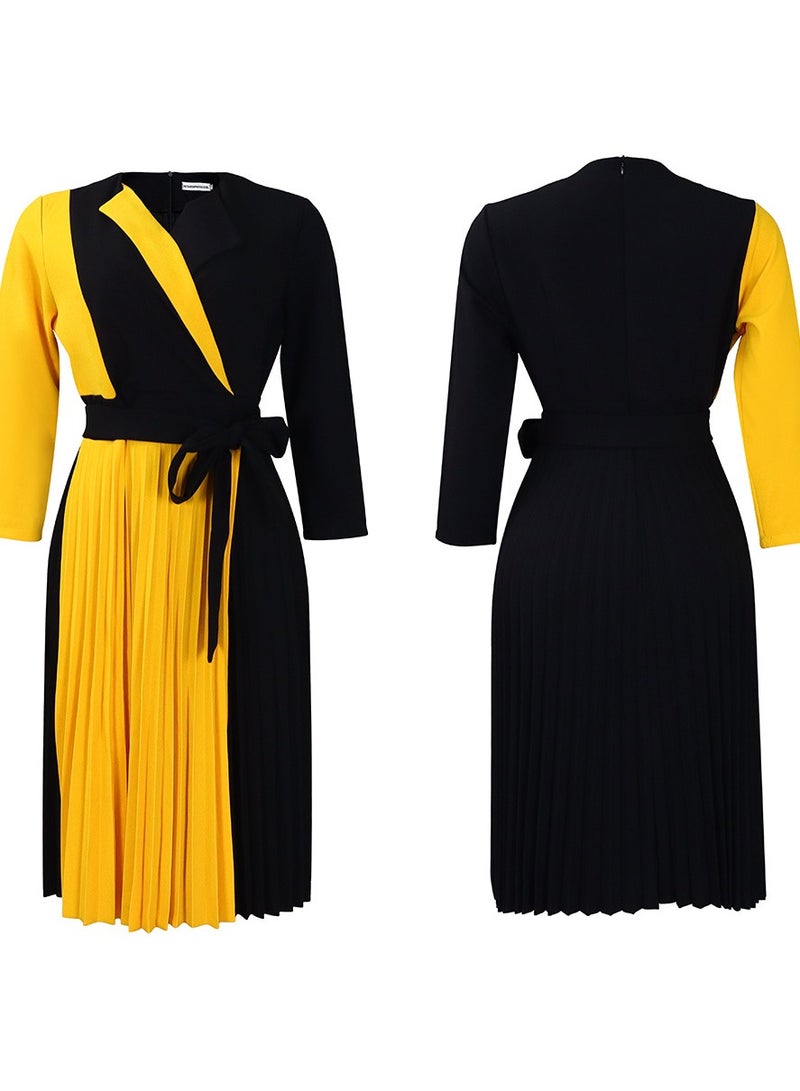 Shougu New Fashionable Temperament Color Matching Lace Up Pleated Suit Style Jacket Dress - Image 3