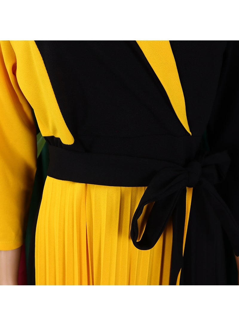 Shougu New Fashionable Temperament Color Matching Lace Up Pleated Suit Style Jacket Dress - Image 4