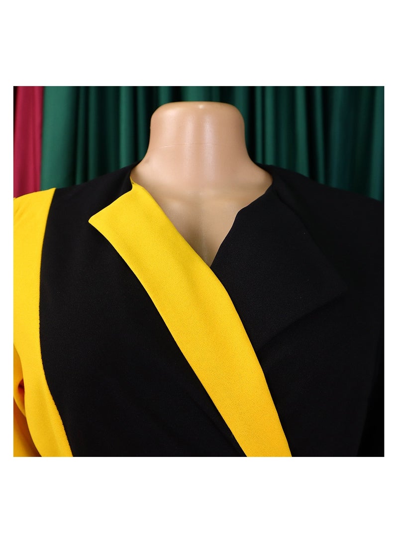 Shougu New Fashionable Temperament Color Matching Lace Up Pleated Suit Style Jacket Dress - Image 5