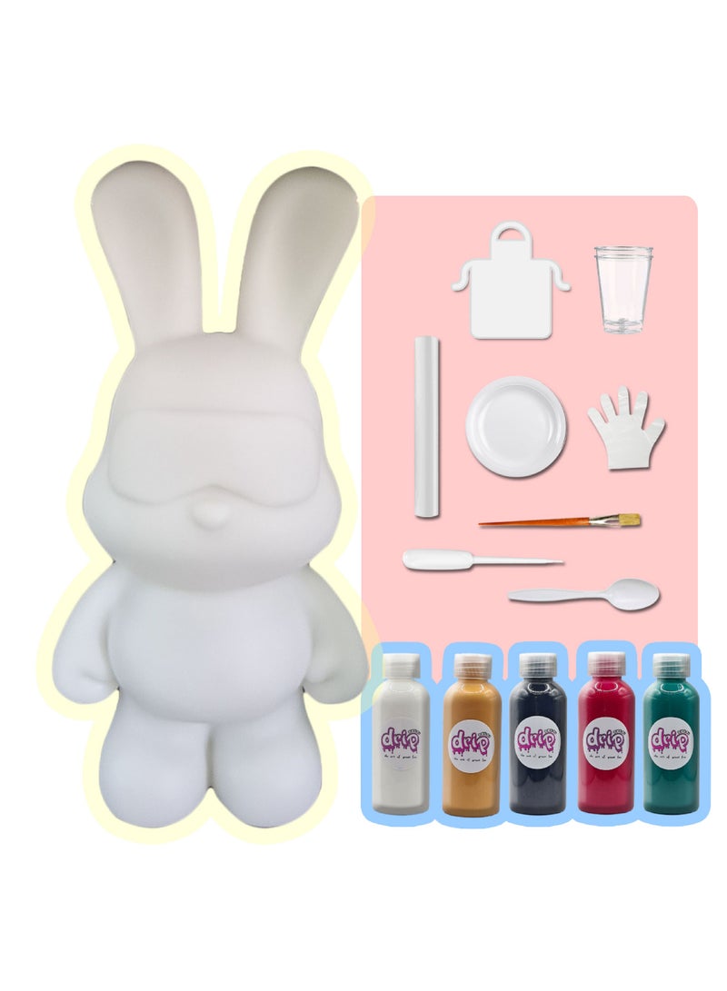 DRIP ACRYLIC POURING PIANT MONEY SAVING COOL BUNNY (13 inch - 33 cm) FLOW DIY SET RABBIT Colors: White, Gold, Black, Rose-Red, Blue-Green. - Image 1