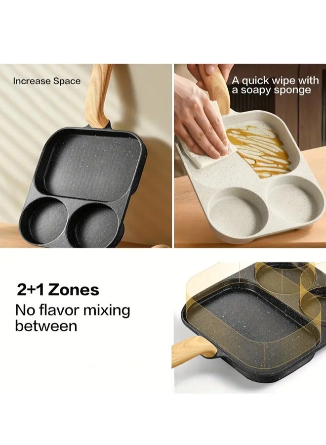 مقلاة غير لاصقة متعددة الوظائف مع ثلاثة أقسام - مثالية للإفطار، الفطائر، البيض والمزيد - متينة وسهلة التنظيف - Image 5