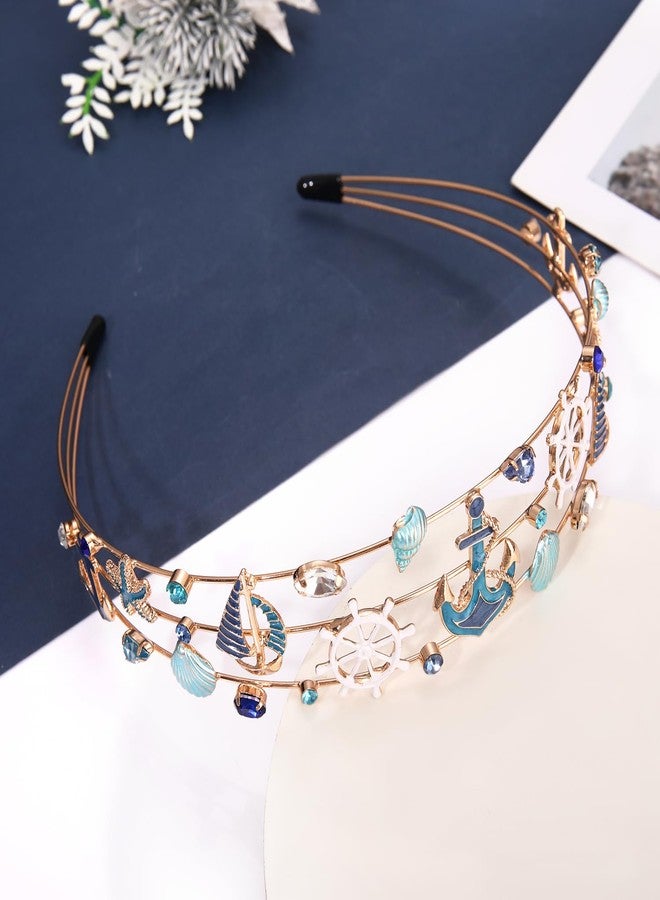 YAHPERN Nautical Headband for Women Anchor Sailboat Compass Seashell Headband Navy Blue Sailor Headbands Nautical Outfits Summer Beach Ocean Accessories Cruise Party Favors Gifts (Blue 1) - Image 4