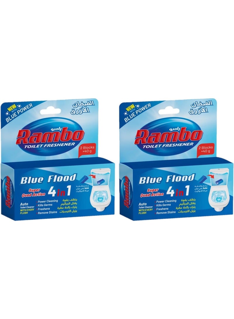 Rambo Flood Blue 4x1 Toilet Freshener, Cleaner & Disinfectant (2-pack) - Image 1